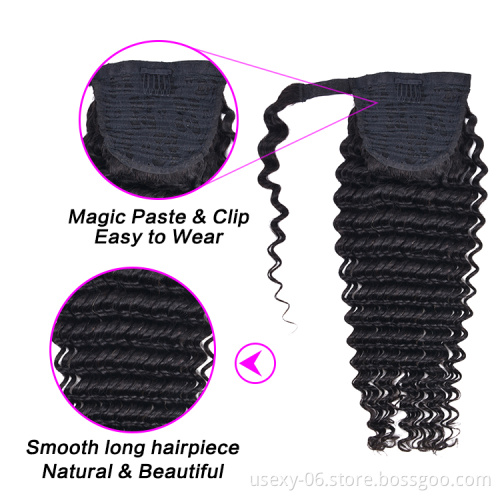 Usexy Raw Virgin Hair Ponytail Extension Wholesale Brazilian Curly Wrap Around Ponytail Human Hair
